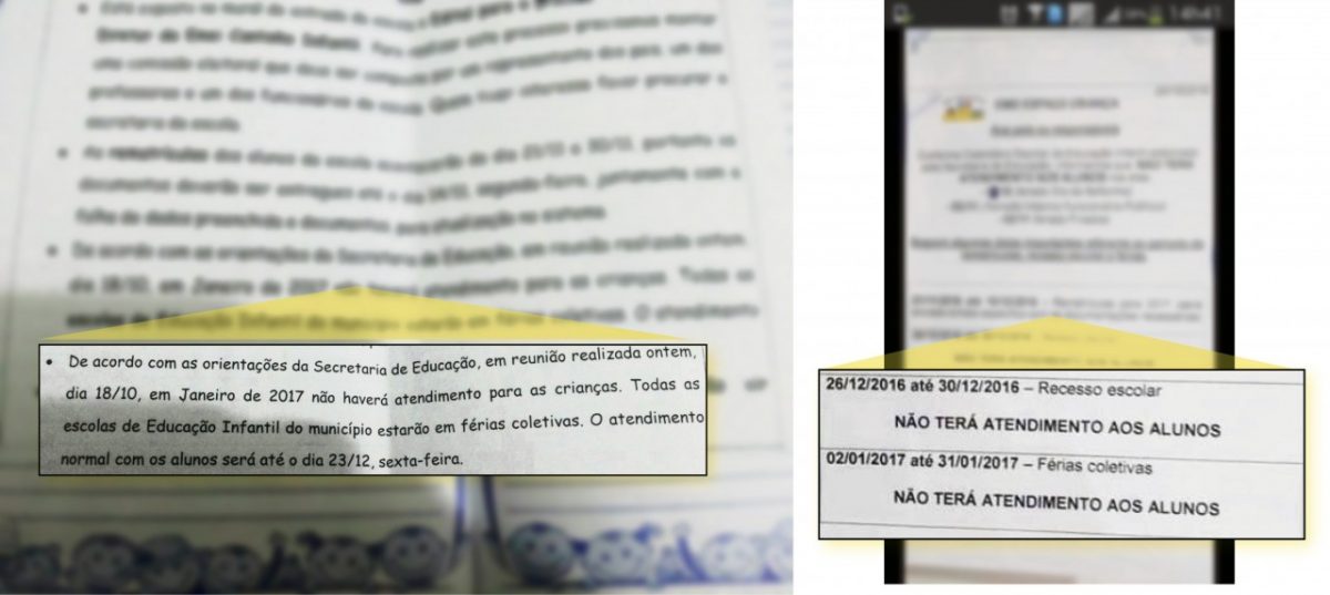 Informação sobre férias coletivas nas creches provoca impasse