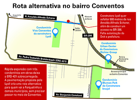 Construtora propõe asfaltar  acesso alternativo a Conventos