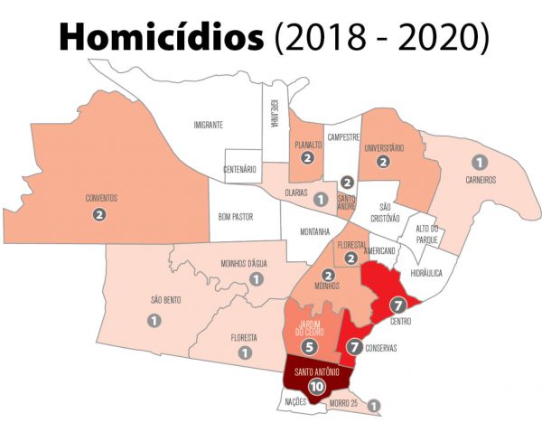 Três bairros concentram metade dos homicídios