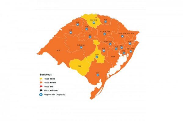 Três regiões estão em bandeira amarela no RS