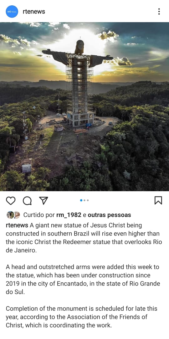 Site de notícias irlandês divulgou neste sábado construção de estátua do Cristo Protetor de Encantado, maior que a do Rio de Janeiro. 