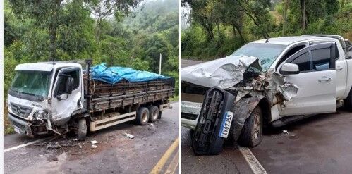 Carro e caminhão colidem na ERS-332 em Encantado