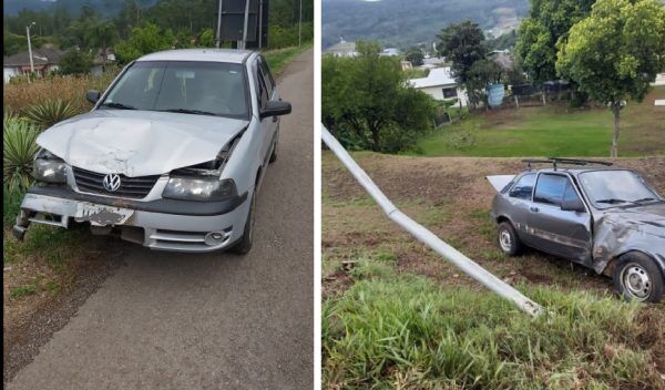 Acidente entre dois veículos provoca queda de poste em Encantado