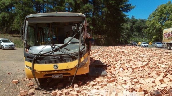 Acidente entre ônibus e caminhão deixa motoristas feridos na BR-386