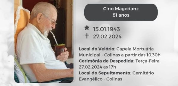 Morre Cirio Magedanz, ex-vice-prefeito de Colinas