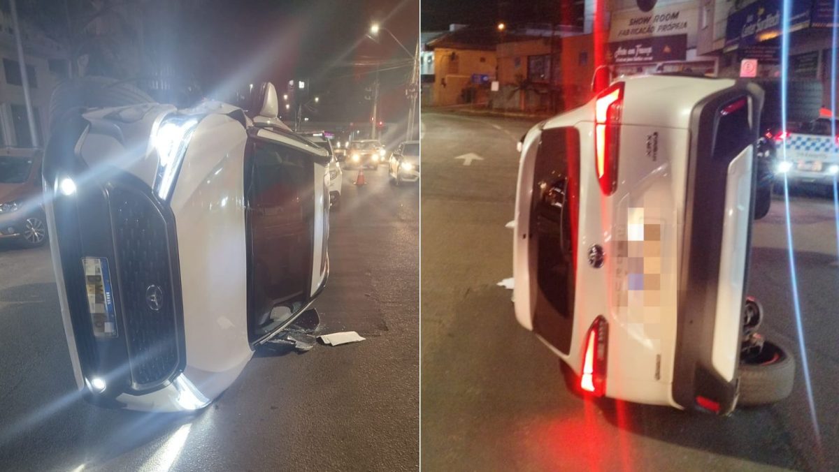 SUV colide em carro estacionado e tomba em Lajeado 