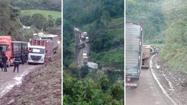 Caminhões atolam e congestionam ERS-129, entre Colinas e Roca Sales