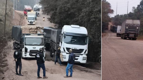 Caminhões bloqueiam via e fluxo à “Ponte do Exército” é desviado