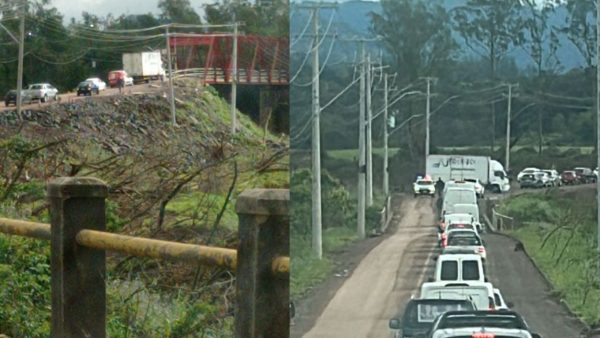 Caminhão não passa em “goleira” da Ponte de Ferro e faz retorno