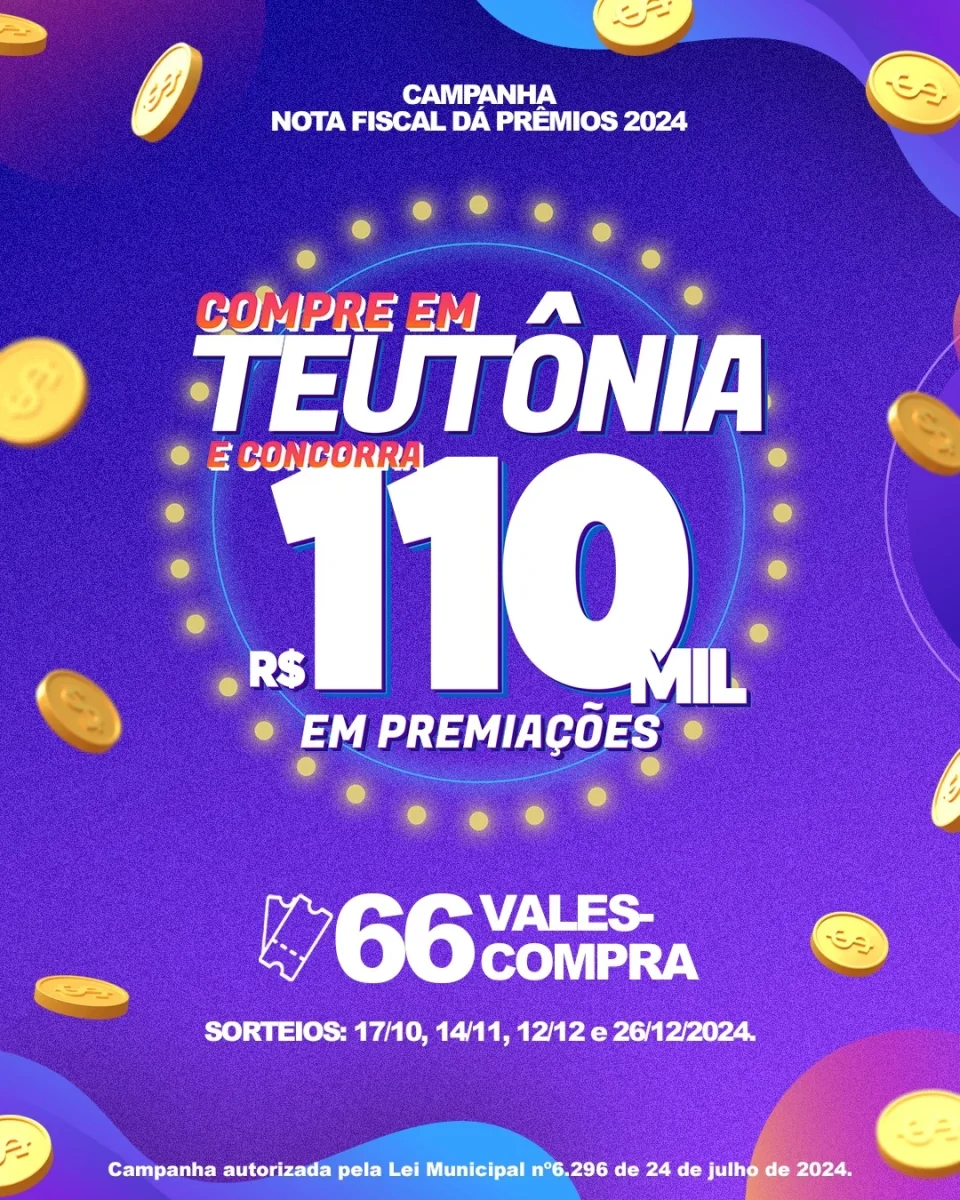 Teutônia sorteia R$ 20 mil em vales-compras nesta quinta-feira