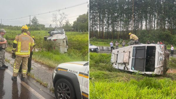 Carro-forte tomba na rodovia Aleixo Rocha, em Taquari