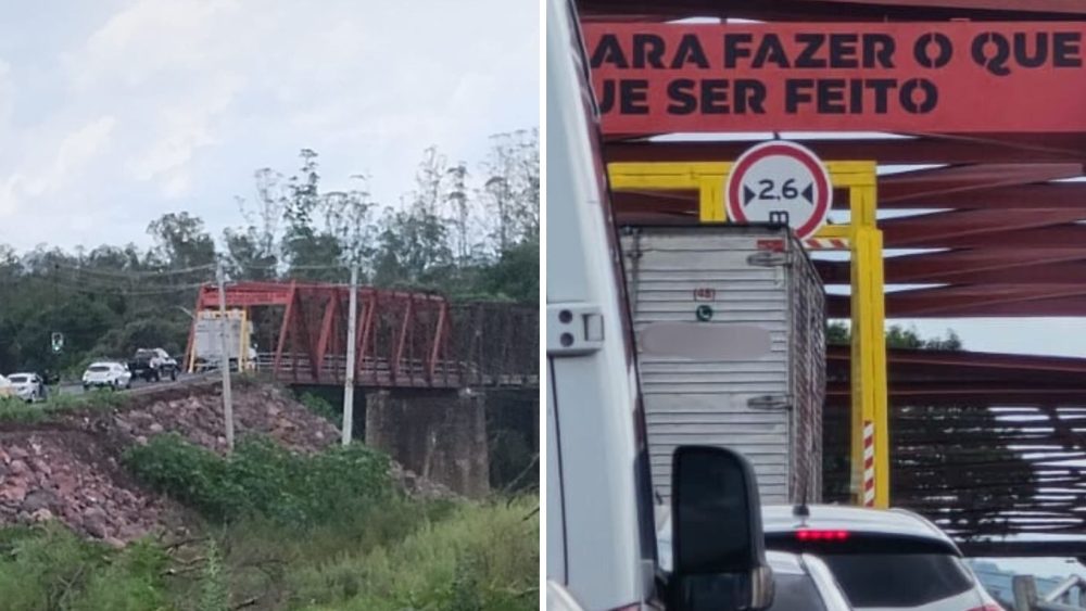 Caminhão tranca em nova “goleira” reforçada e precisa recuar