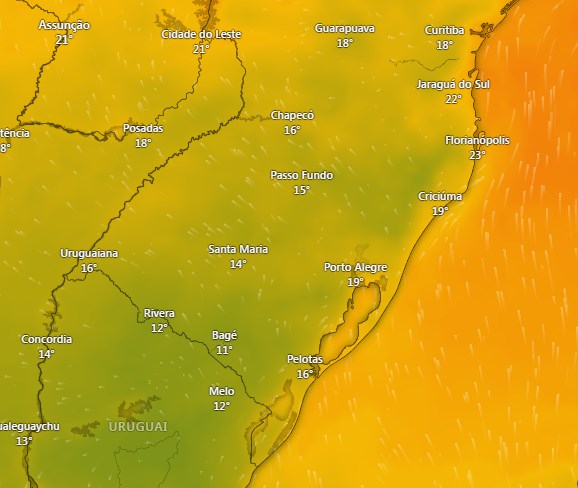 Frente fria atua no RS e semana será de temperaturas amenas